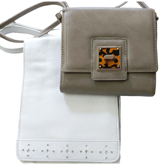 Two Crossbody Wallet Purses Liz Claiborne Brown & Unbranded White Leather Bags - Picture 1 of 16